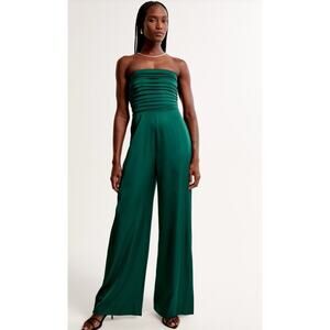Abercrombie & Fitch Tall Emerson Ruched Strapless Emerald Jumpsuit Size XLT
